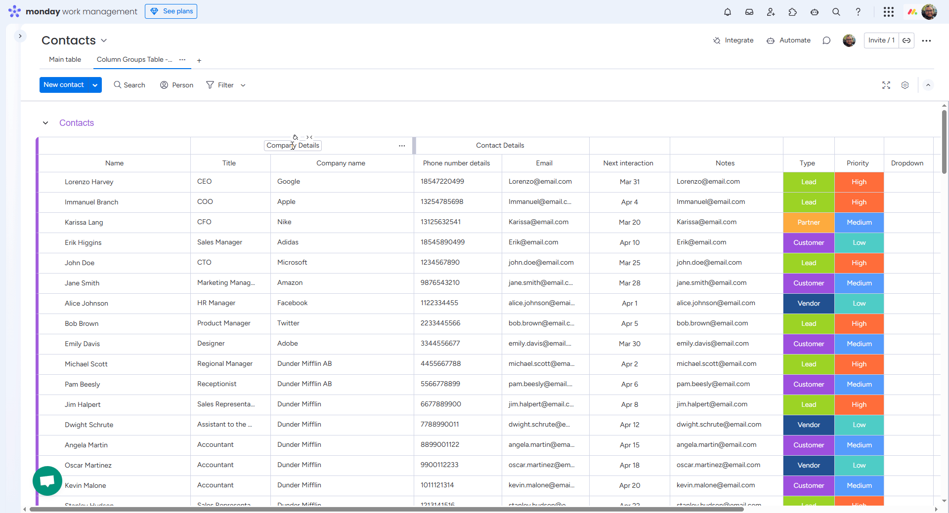 Column Groups preview